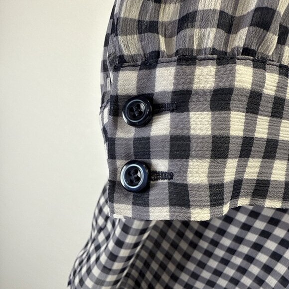 Talbots Women's Top Plus 1X Navy Blue White Check 3/4 Sleeves Semi Sheer Popover - Picture 4 of 9